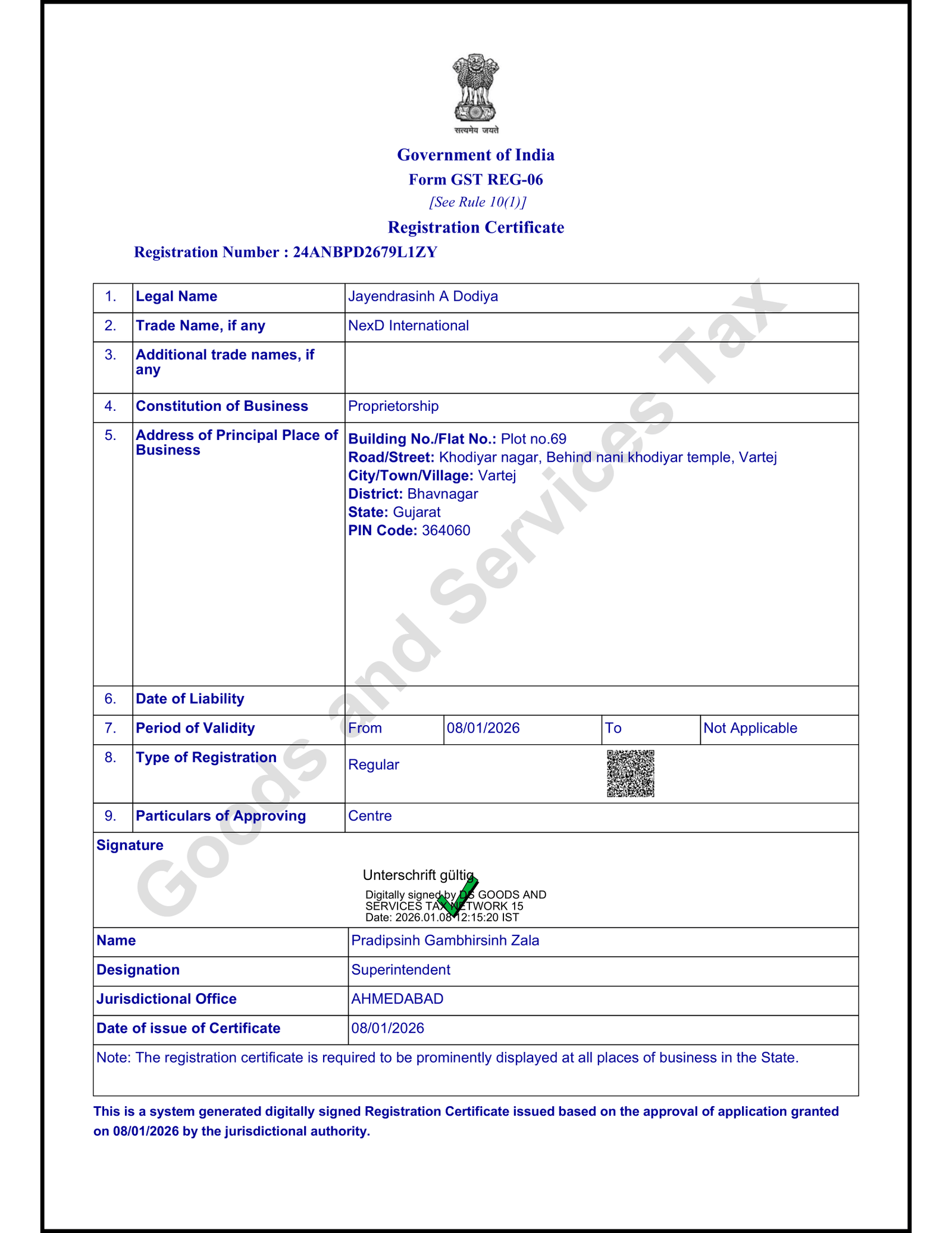 GST Registration certificate